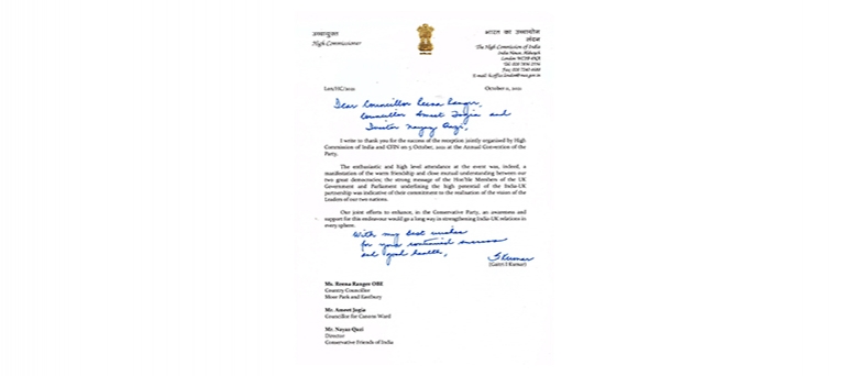 Thank you letter from High Commissioner of India, H.E. Gaitri Issar Kumar